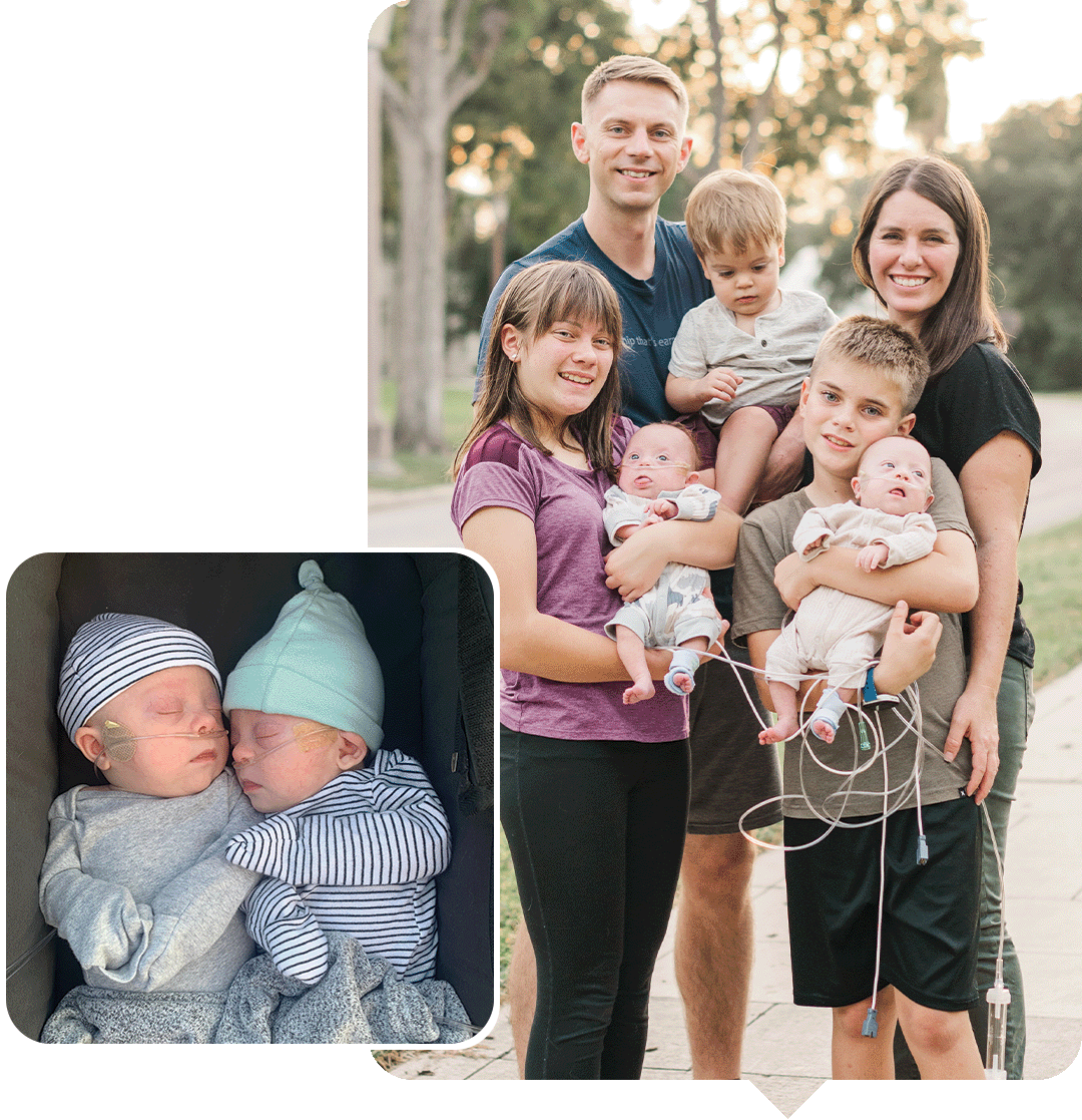 two images of Asher and Jude with their new family